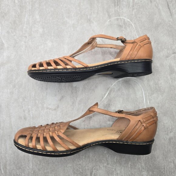 Softspots Huarache Flat 9.5 Wide Fit Brown Woven Strappy Comfort Boho Sandals - Picture 7 of 12